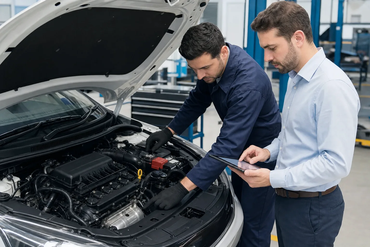 Pessoa realizando cadastro de motor de veículo em escritório.